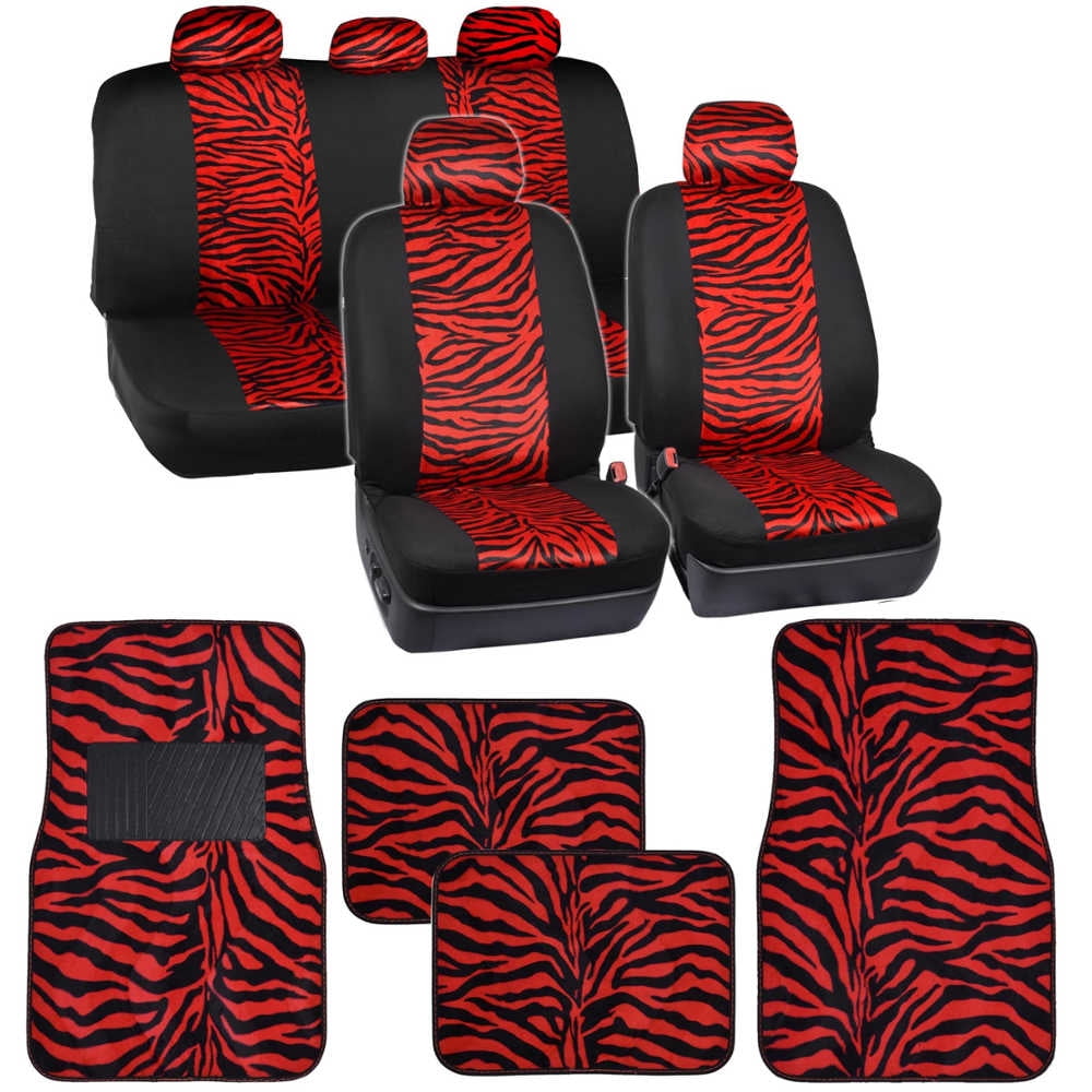 BDK Zebra Car Seat Covers with Floor Mats, Animal Prints 2Tone Split
