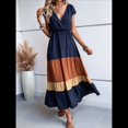 thumbnail image 4 of Vestido de Fiesta para Mujer, con Bloques de Color, Cintura Alta, Corta, Cuello en V, Informal, Fruncido y Bajo con Volantes Estilo 1 L, 4 of 8