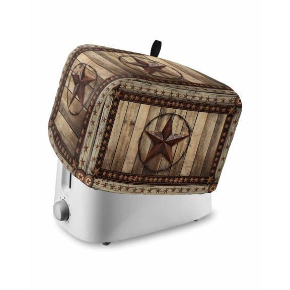 Fsddascl Western Farmhouse Toaster Cover 4 Slice, Large Kitchen Appliance Covers, Rustic Country Texas Star Retro Toaster Oven Cover with Loop, Bread Machine Cover Polyester Dust Cover Protection