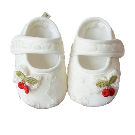 Caitzr Baby Girl Flats Non-slip Soft Soles Butterfly/Cherry Mary Jane Shoes