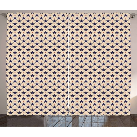 Star Curtains 2 Panels Set, Patriotic Themed Pattern American Flag Inspired Grunge Nostalgic Illustration, Window Drapes for Living Room Bedroom, 108W X 63L Inches, Navy Blue Beige Red, by Ambesonne
