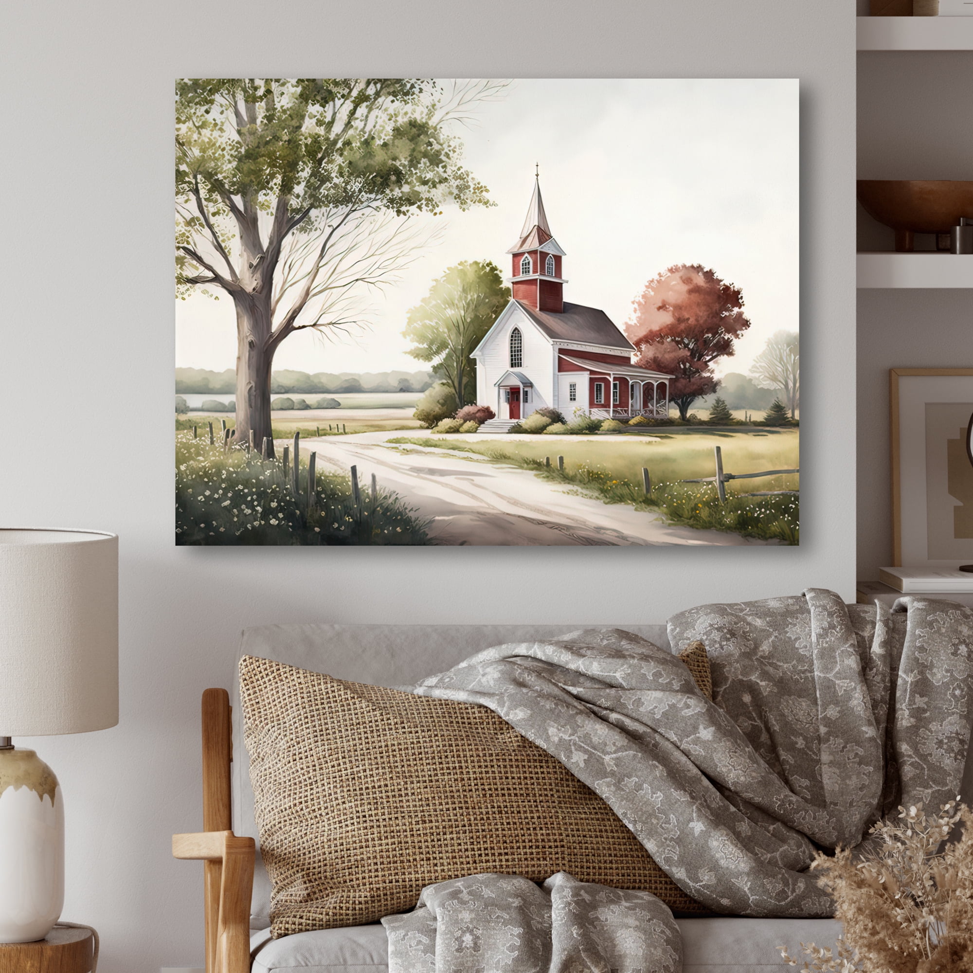 Designart Church In Country Town VII Canvas Wall Art
