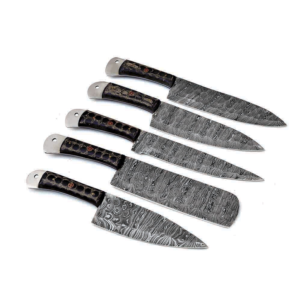 Gentry Choice Damascus Steel Kitchen Knives Set of 5 with Resin Black Handles