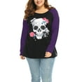 thumbnail image 5 of Unique Bargains Juniors' Plus Size Floral Skull Contrast Color Raglan Top 4X Purple, 5 of 6