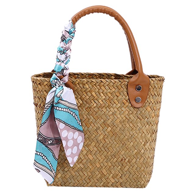 Bolsa Ribbon Women Bucket Bag Casual Summer Straw Tote Bags para Holiday Party (Khaki) Ehuebsd Para Estrenar