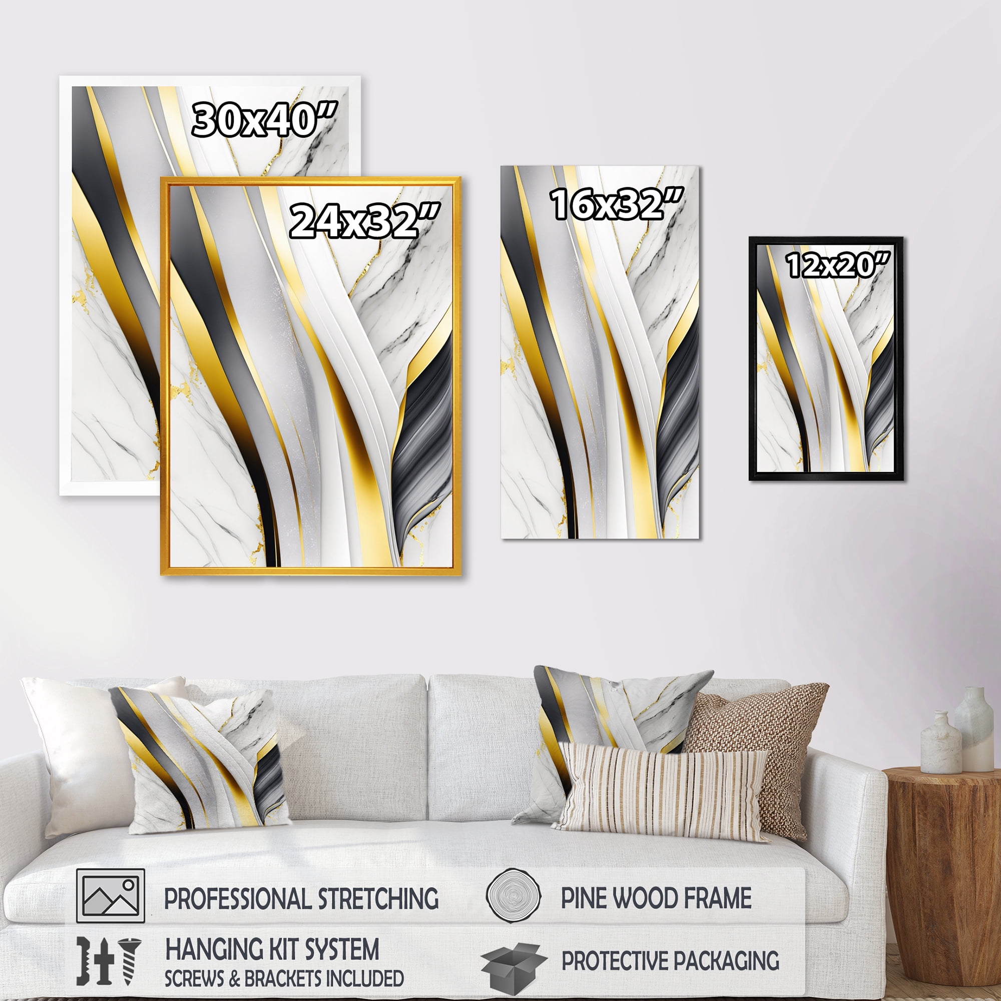 Designart Abstract Geode Waves Grey II Canvas Wall Art