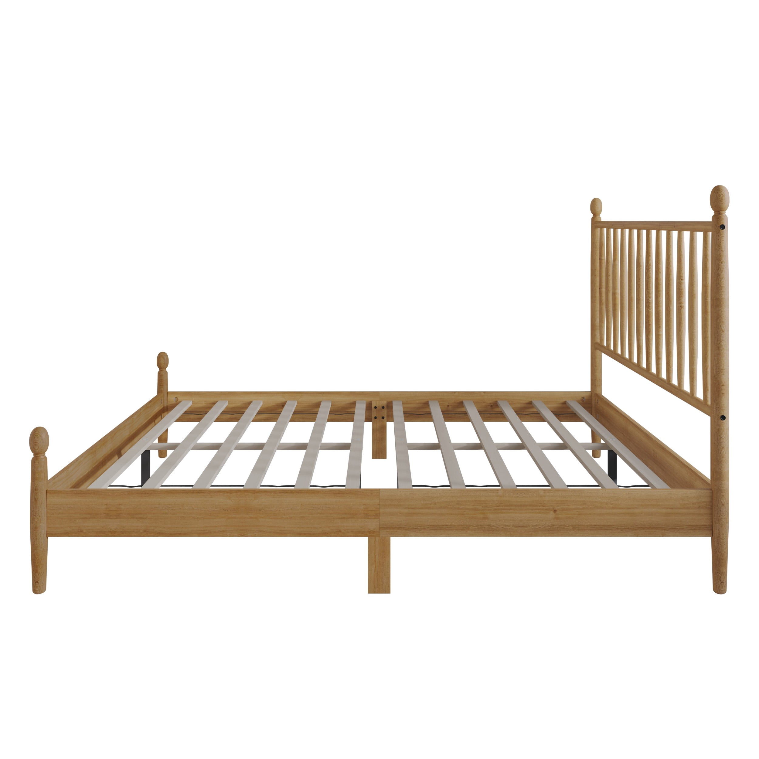 Home Design Downey Solid Wood Twin Platform Bed With Spindle Headboard, No Box Spring Required, Light Oak