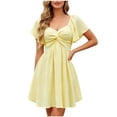 thumbnail image 2 of Summer Dresses for Women Ndbuld Women Spring Summer Short Sleeve High Waist Ruffle Back Bow Vacation A Line Dress Yellow S, 2 of 6