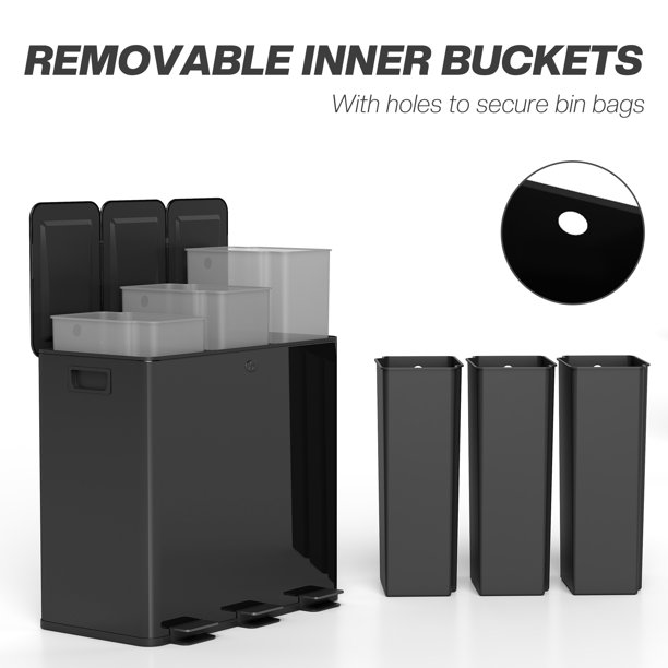 ドラム缶remakeBOX3段！マッドブラック‼️ HOMCOM Triple Trash Can, 3 x 20L Garbage Can with Soft Close Lid