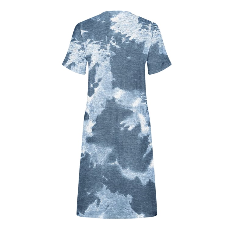 Womens Summer Short Sleeve T Shirt Dress Tie-dye Floral Print Office Work  Casual Pockets Tie Waist Mini Dresses (S, Blue) - Walmart.com