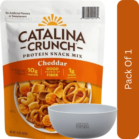 Catalina Crunch Cheddar Snack Mix, 15 oz, With Olive White Bowl By OMA