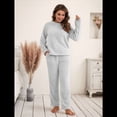 thumbnail image 4 of Pijama de 2 Piezas para Mujer, Conjunto de Ropa de Estar por Casa, Suéter de Punto, Cuello Redondo, Larga, Conjuntos Peludos Gris L, 4 of 8