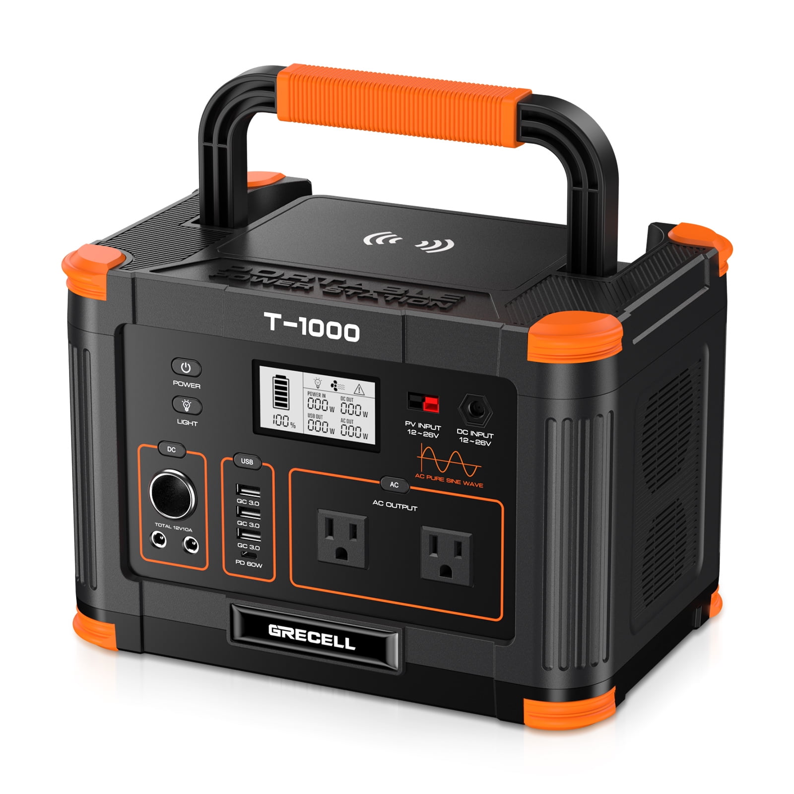 GRECELL 1000W Continuous / 2000W Peak Portable Solar Generator