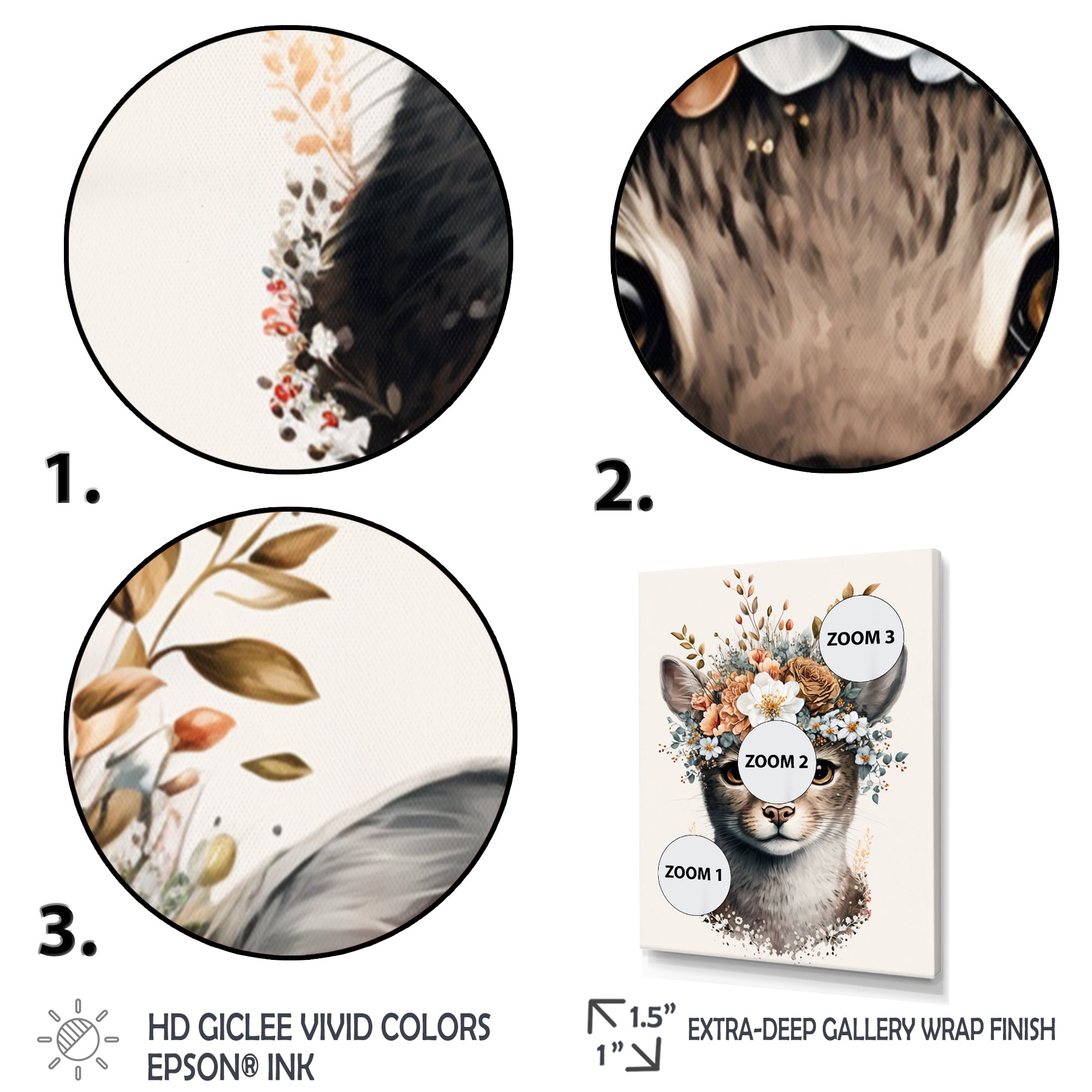 Designart Cute Baby Cat With Floral Crown III Canvas Wall Art