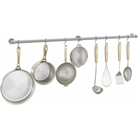 Hanging Pot Rack Hanger: 39.4 Inch Stainless Steel Pot and Pan Hanger Pot Rack Wall Mounted Hanging Pots and Pans Rack Pot Hangers for Kitchen Utensil Rail with Hooks (Matt Black