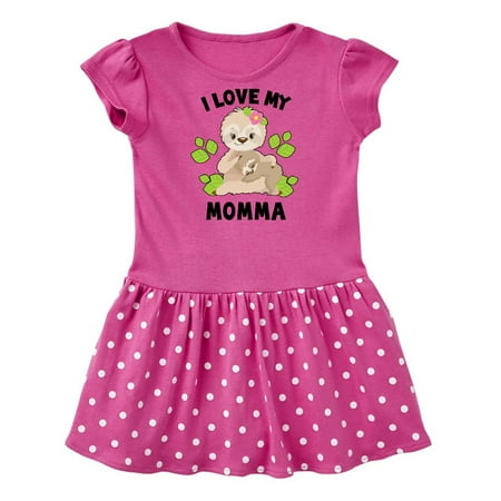 

Inktastic Cute Sloth I Love My Momma with Green Leaves Gift Baby Girl Dress