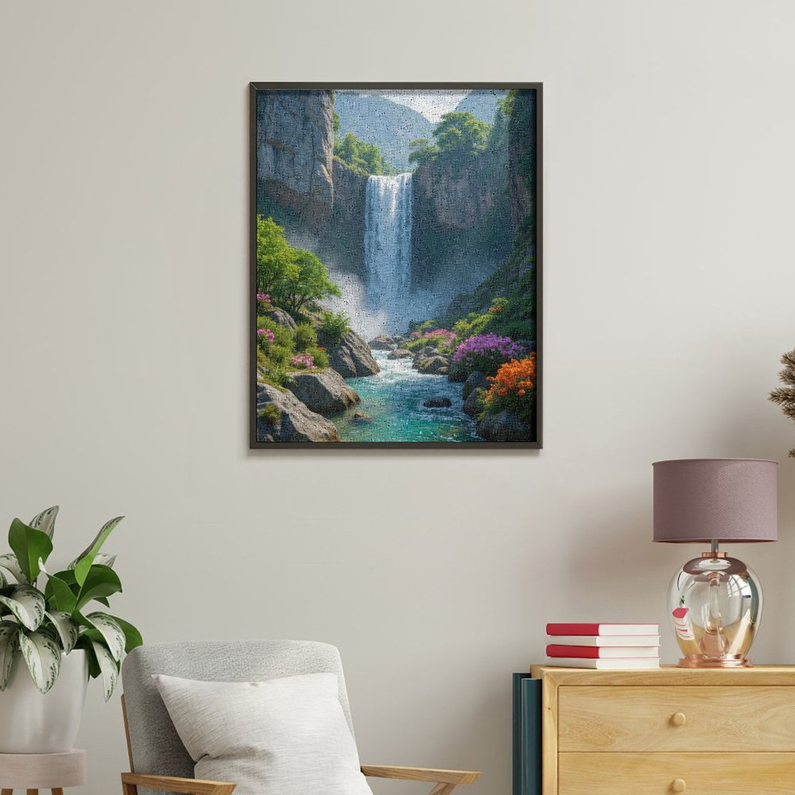 Paint by Numbers Kit for Adults, Waterfall Cascading Serene Landscape Paint by Numbers, Easy Paint by Numbers Kit for Adults Beginner, DIY Adult Paint by Number Kits on Canvas, Home Decor