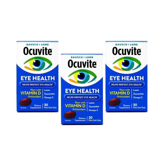 3 Pack - Ocuvite® Eye Health Formula Eye Vitamin& Mineral Supplement with Lutein, Zeaxanthin and Omega-3 –from Bausch Lomb, 30 Soft Gels