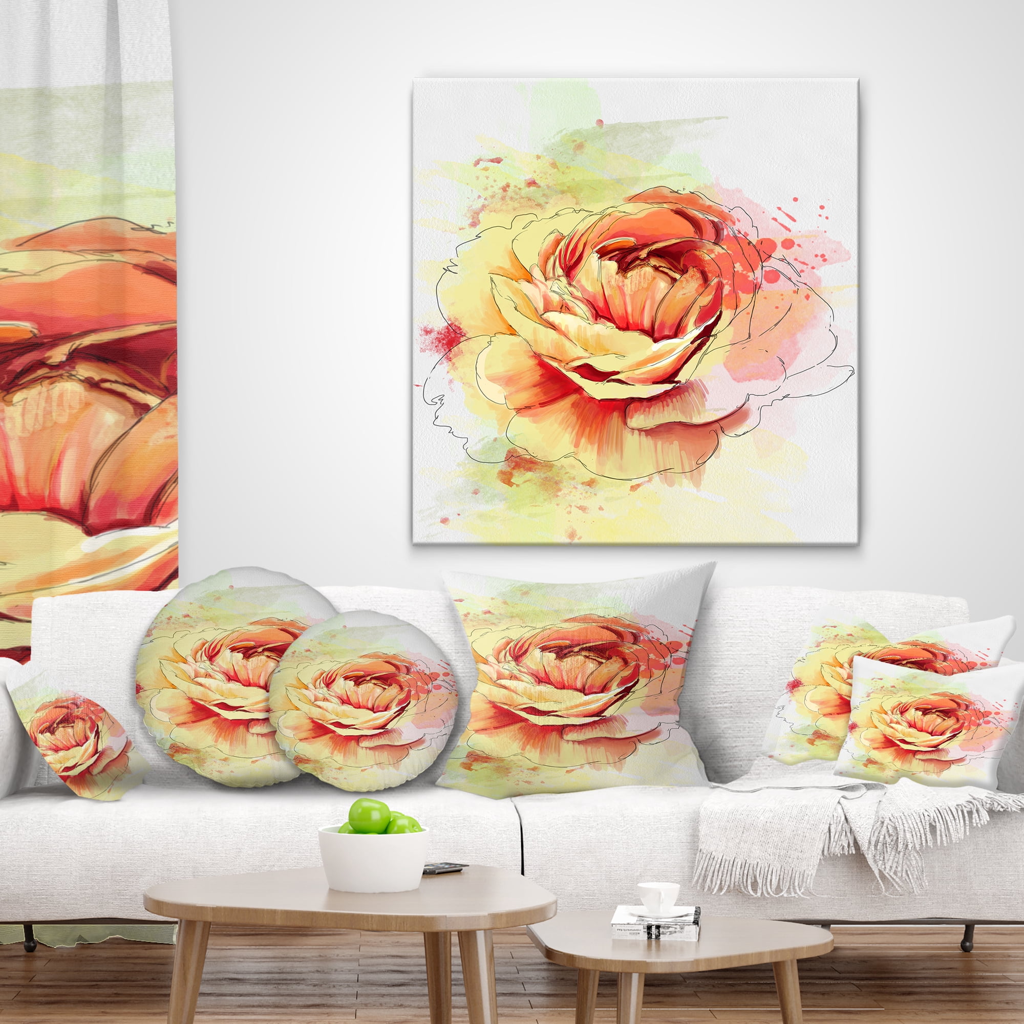 Designart Yellow Blooming Rose - Floral Throw Pillow - 18x18