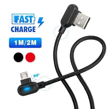 Micro USB Fast Charging Cable, EEEKit 3.3ft 90? Right Angle Nylon Braided Micro USB Charger Cable with LED Indicator Light for Samsung, Nexus, LG and More Micro USB Port