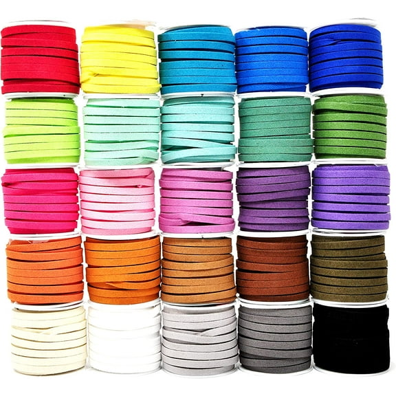 Mandala Crafts 138 Yards 5mm Assorted Faux Suede Cord - Flat Vegan Leather Cord for Jewelry Making Beading - Leather String Cord Leather Lace for Necklace Bracelet 25 Assorted Color