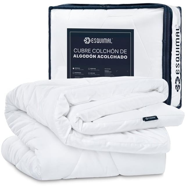 ESQUIMAL Cubre Colchón 100% Algodón con Relleno Acolchado Down Alternative, Protector de Colchones Hipoalergénico y Transpirable (King Size)