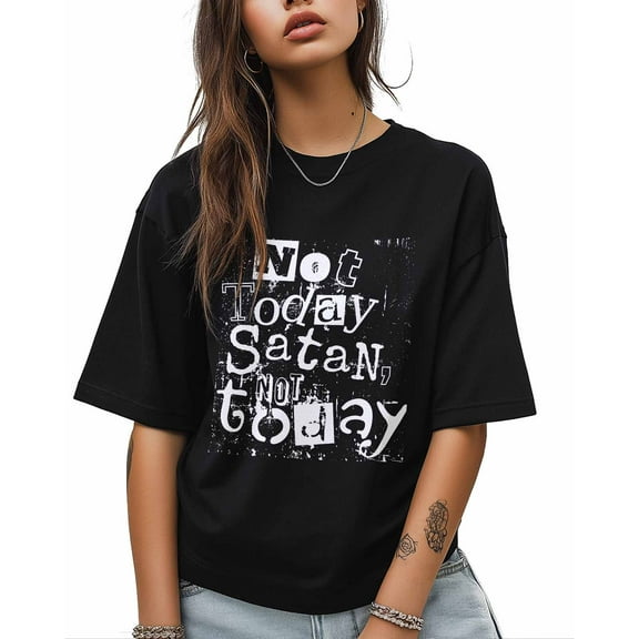 Women's Graphic T-Shirt Black 3XL Women's Tops Not Today Satan Crew Neck Short Sleeve Shirts for Women