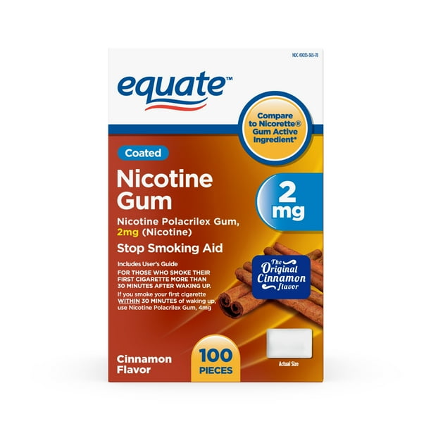 Equate Nicotine Coated Gum 2 mg, Cinnamon Flavor Stop Smoking Aid , 100 ...