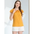 thumbnail image 3 of INSPIRE CHIC Blusa De Trabajo De Algodón De Cuello De Corbata De Volante Delantero Con Botón De Manga Flutter Para Mujer Amarillo S, 3 of 6