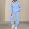 thumbnail image 4 of 2 Pcs/Set Women Sport Top Pants Set Hooded Long Sleeve Pure Color Hoodie Stretchy Waist Loose Ankle-banded Trousers Casual Fitness Tracksuit Daily Outfit, 4 of 8