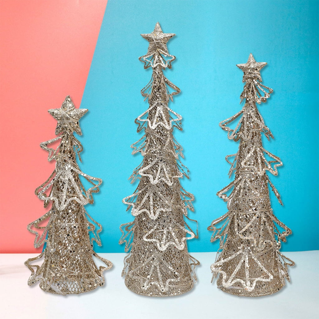 PatungKu Wrought Iron Christmas Tree with Led Light Night Lamp Model Ornament Crafts for Children Girl Boy Birthday Decorations