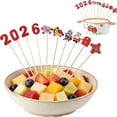 thumbnail image 2 of 100 Pcs Year of The Horse Fruit Picks, 12 cm Bamboo Cocktail Sticks with Decorative Red Toppers, Themed Food Skewers for Chinese New Year 2026 Party, Holiday Appetizers & Desserts, 2 of 8