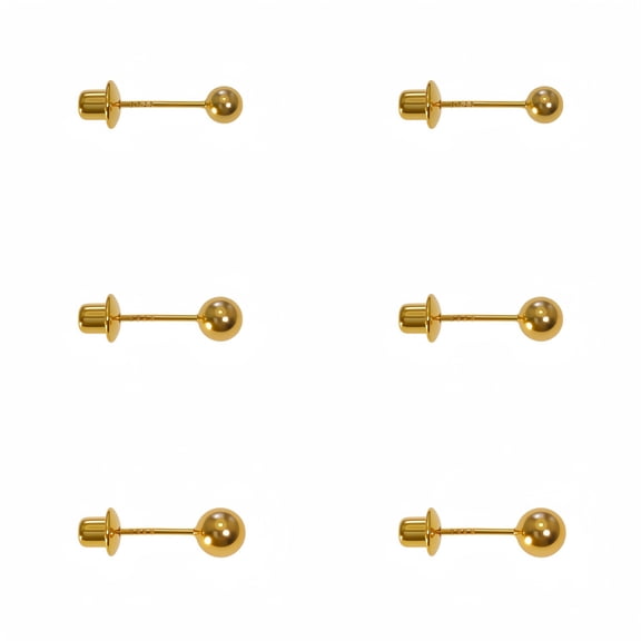 14K Gold Plating Ball Stud Earrings for Women and Men,Hypoallergenic 925 Silver Post Earring for Sensitive Ears Lightweight 3Pairs