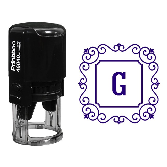 Printtoo G Alphabet Monogram Initial Square Swirl Border R-40 Self Inking Rubber Stamp Office Stationary