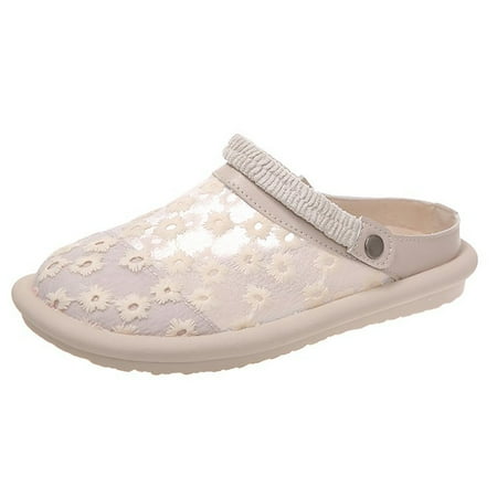 

HUPTTEW Female Lace Mesh Sandals Spring And Summer 2023 Fairy Style Mesh Thick Sole Half Slippers