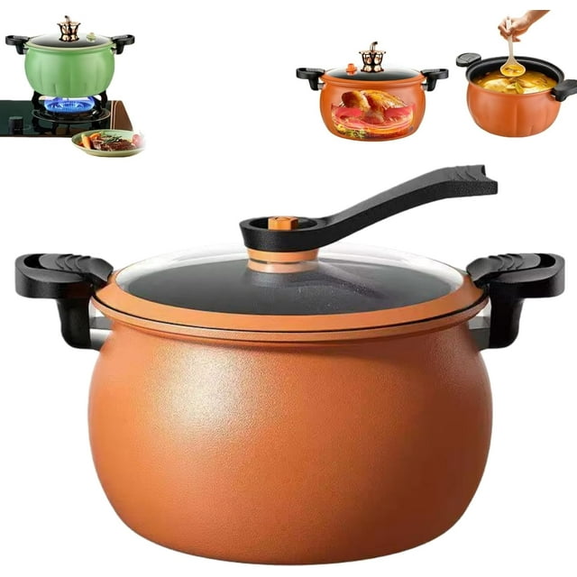 Multifunctional Large Capacity Non-Stick Pressure Cooker, Micro Pressure Cooker Pot, Non-Stick Surface, Visual Glass Lid with Lid for Culinary Styles (Orange-8L)