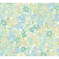 ohpopsi Flora Teal Garden Unpasted Non Woven Wallpaper, 19.7-in by 33-ft., 54.2 sq. ft.