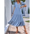 thumbnail image 3 of Womens Summer Casual Dresses Ruffle Short Sleeve V Neck Button Down Boho Beach A Line Flowy Tiered Dress Blue S, 3 of 8