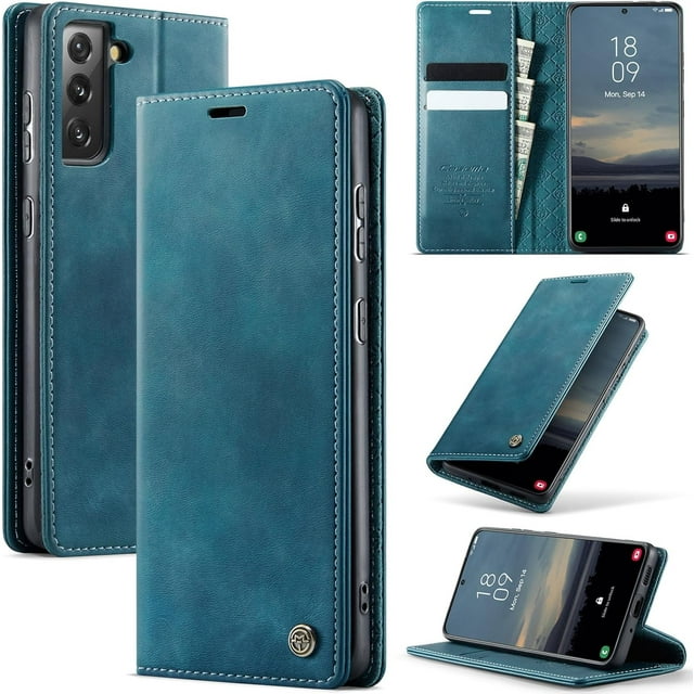 Funda tipo cartera para Samsung Galaxy S21 Plus, de piel, con tarjetero, función atril, cierre magnético y bloqueo RFID de TPU a prueba de golpes, compatible con S21 Plus