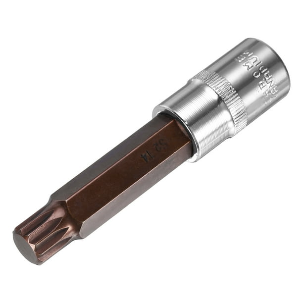 Uxcell 1/2-Inch Drive 14mm Triple Square Spline Bit Socket Extra Largo, Acero S2