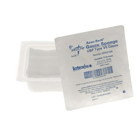 Medline Accu-Sorb Gauze Sponge, 4" x 4", 16-Ply, USP Type VII, Sterile, NON21428, 1280/CASE