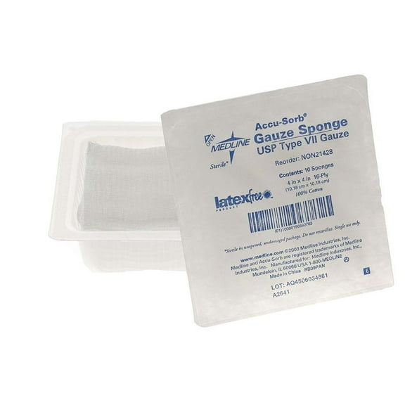 Medline Accu-Sorb Gauze Sponge, 4" x 4", 16-Ply, USP Type VII, Sterile, NON21428, 1280/CASE