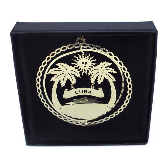 Cuba Brass Ornament Black Leatherette Gift Box