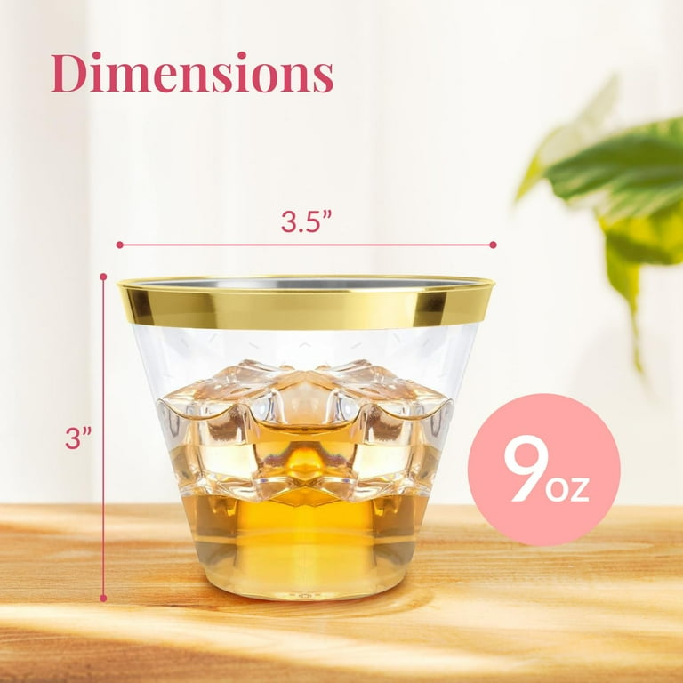 Prestee 100-Pack Gold Rimmed Plastic Cups 9 oz Disposable Wine Glasses for  Weddings, Parties, and Events - Elegant Cocktail and Drinking Cups for ...