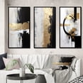 thumbnail image 1 of Designart "Horizontal Dimensions Gold and Black Abstract" Abstract Painting Framed Wall Art Set Of 3 - Gold Modern Frame Canvas Set For Living Room Decor, 1 of 6