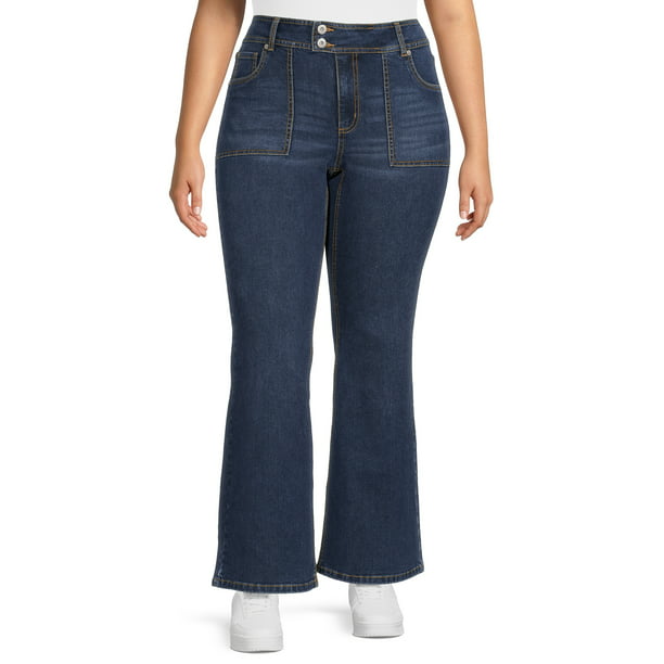 No Boundaries Juniors Plus Size Low Rise Flare Jeans with Extended Tab ...