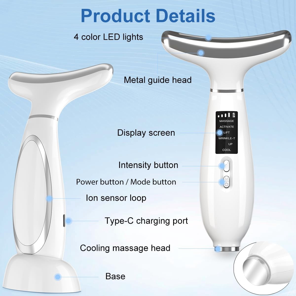 Facial and Neck Beauty Device, Skin Care Face Massager, Multifunctional 6 in 1 Light Therapy Face Sculpting Tool with Vibration, Thermal, Cooling, Microcurrent for Skin Care Routine at Home
