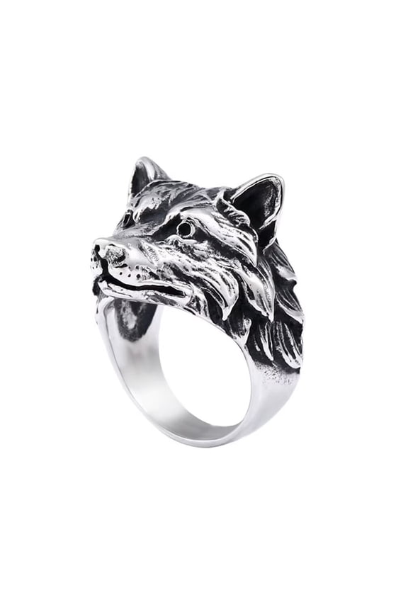 Men's Stainless Steel Hip Hop Tribe Forest Ferocious Wolf King Head Biker Ring Personality Vintage Punk Band Silver Black Tone Size 8