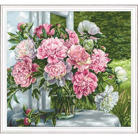 UPC: 4840746024009 | Luca-S Peonies by the Window Counted Cross-Stitch Kit