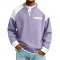 thumbnail image 2 of GrmtClth Sweatshirt Waffle Henley Color Block Long Sleeve Pullover Tops Mens Light Daily Streetwear Outfit Purple XL, 2 of 5